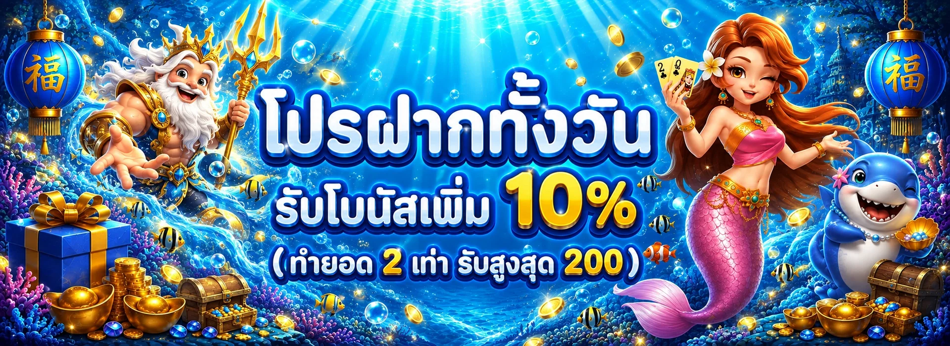 โปรโมชั่นฝากทั้งวันบน EVO56 โทนสีน้ำเงินและทอง